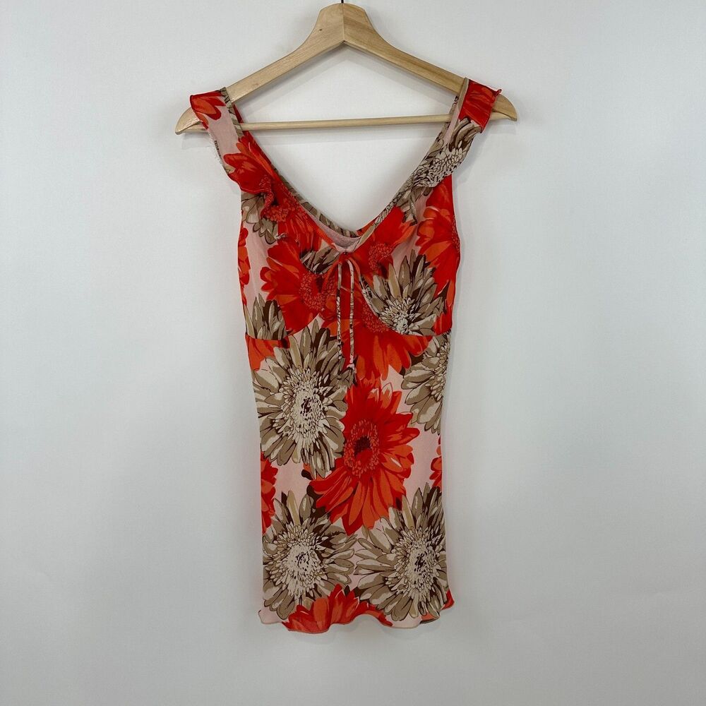 Borcellini Babydoll Floral Top Women's sz 6 Ruffle Detail Sleeveless Y2K Whimsey